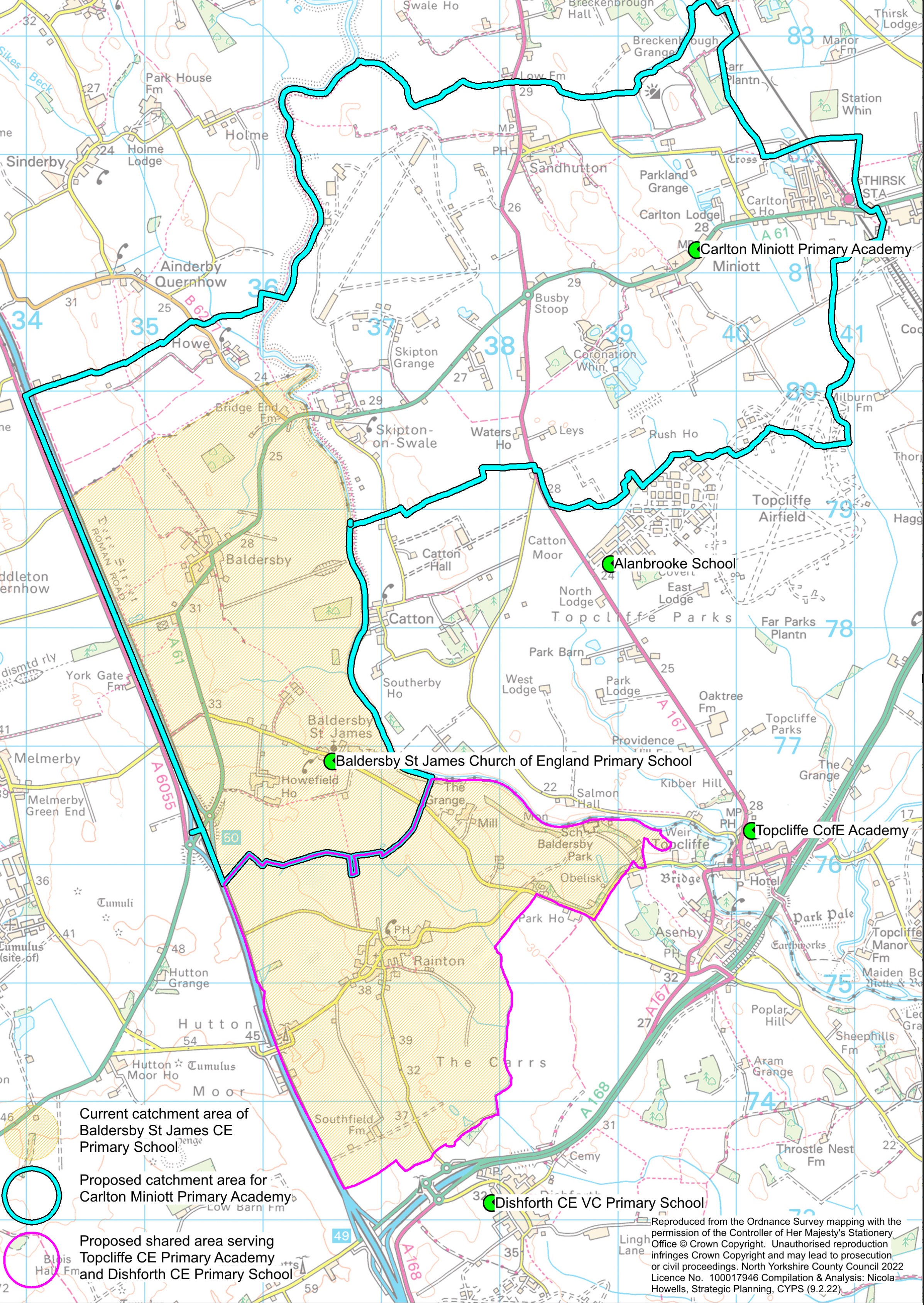 Proposed catchment areas of Baldersby