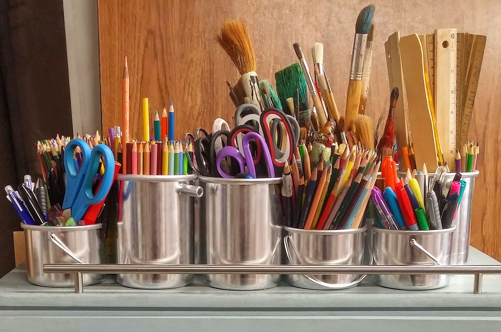 Pens and pencils in pots