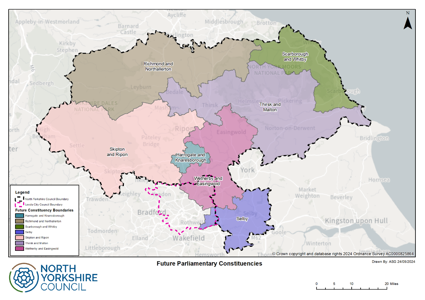 A map showing the 7 new constituency boundaries across North Yorkshire