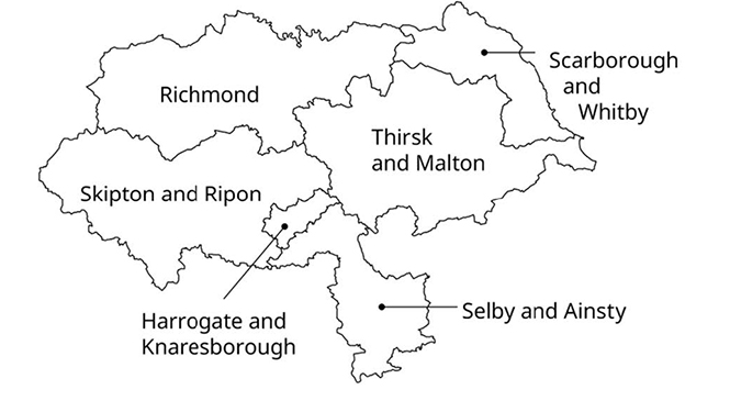 North Yorkshire area map showing local constituency boundaries