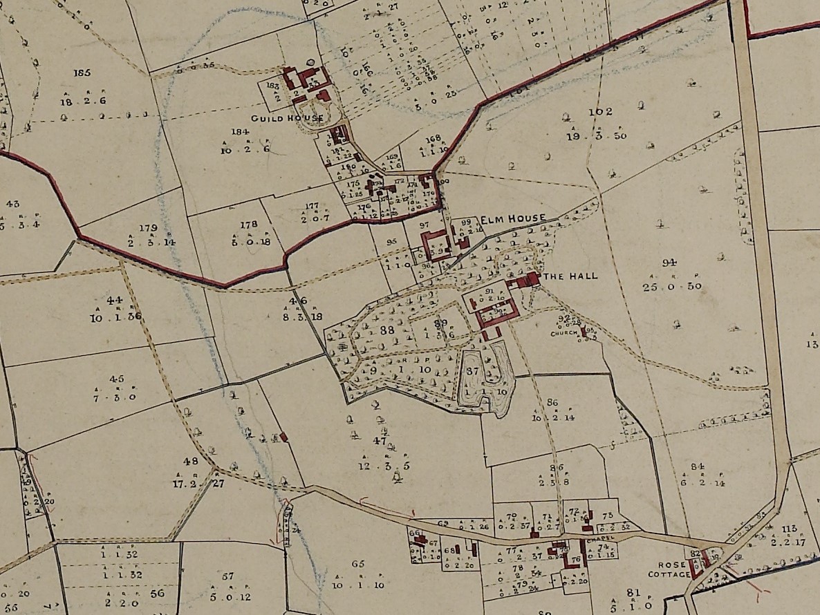 Detail from a plan of Knapton Estate, Wintringham (1883), showing the hall and other houses.