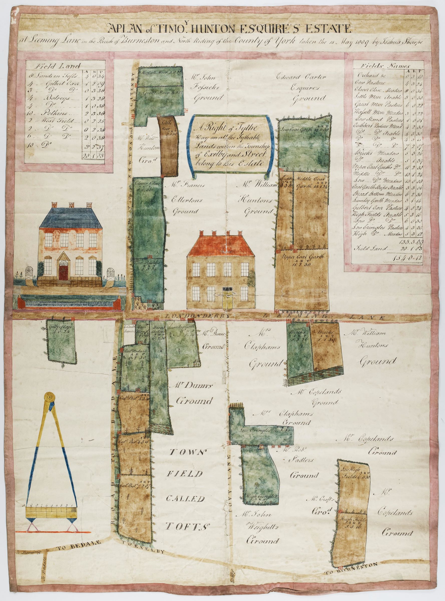 A plan - showing Georgian houses - of Timothy Hunton’s estate at Leeming Lane, Burneston (1809), by Joshua Sharpe.