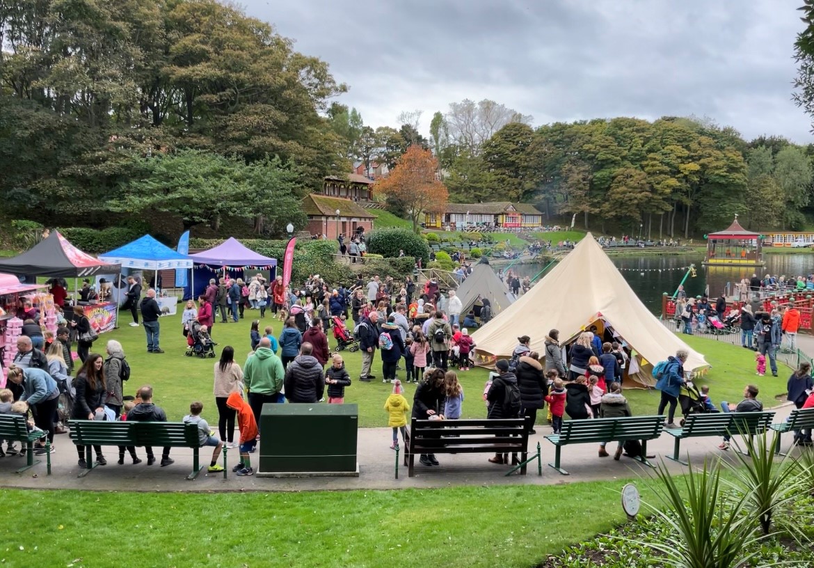 Crowds of people attending the Autumn Daze Festival