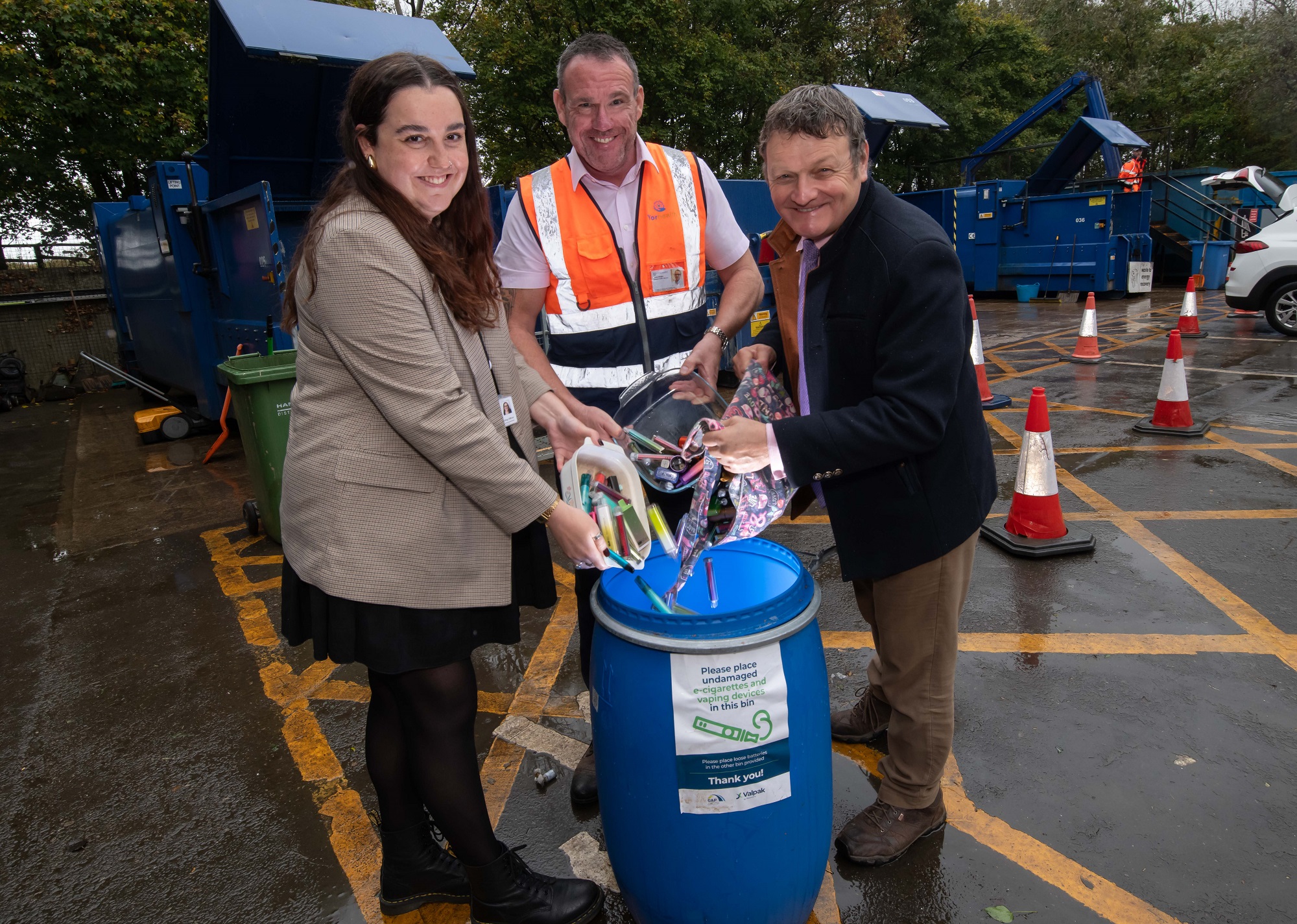 From left, North Yorkshire Council’s waste prevention and recycling officer, Ariane Heap, operations manager for household waste recycling centres, Steven Midgley, and executive member for waste services, Cllr Greg White.