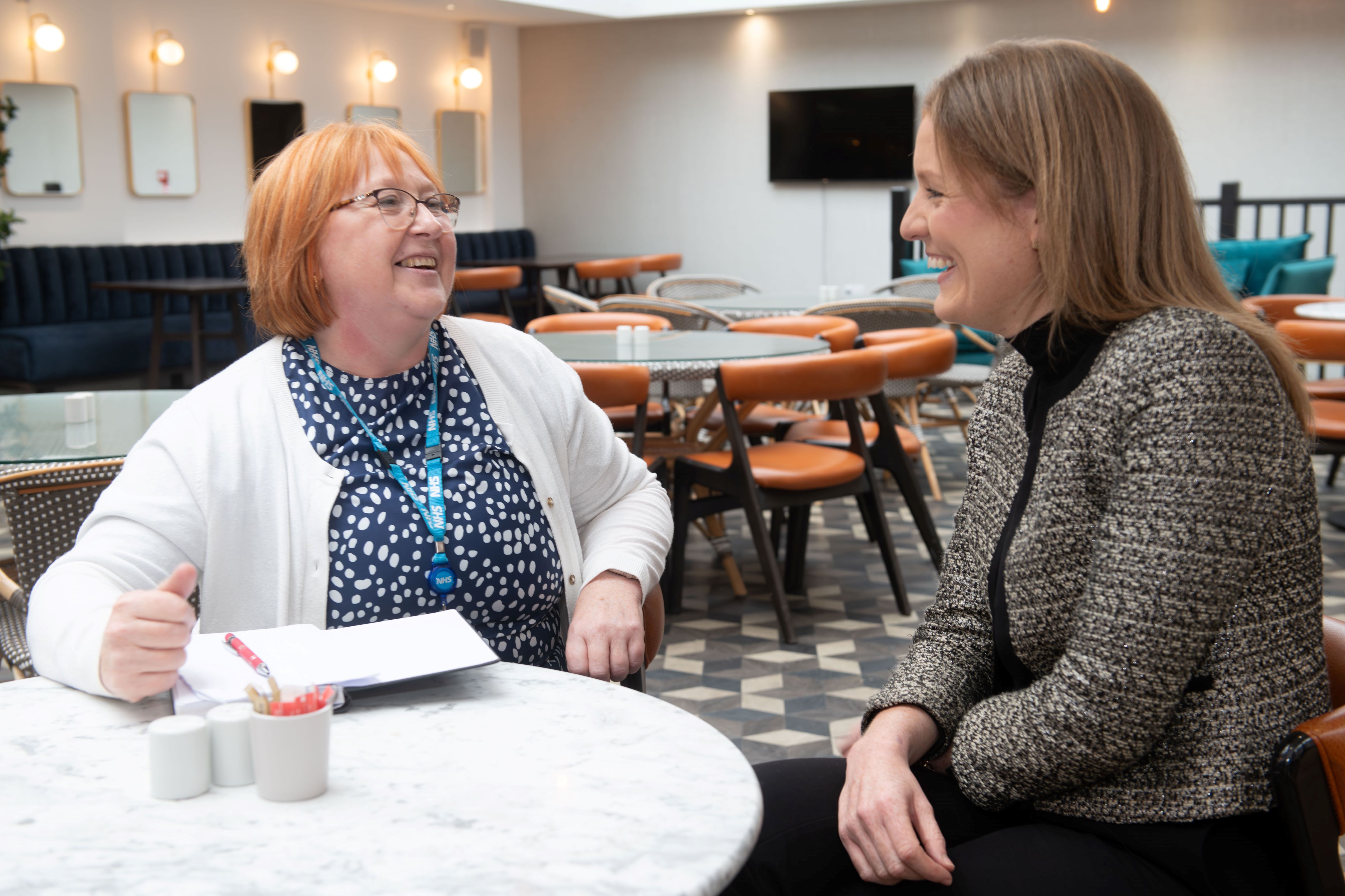 Jayne Richardson (left) and Chantal Kinsella sharing a light- hearted moment during a mentoring session.