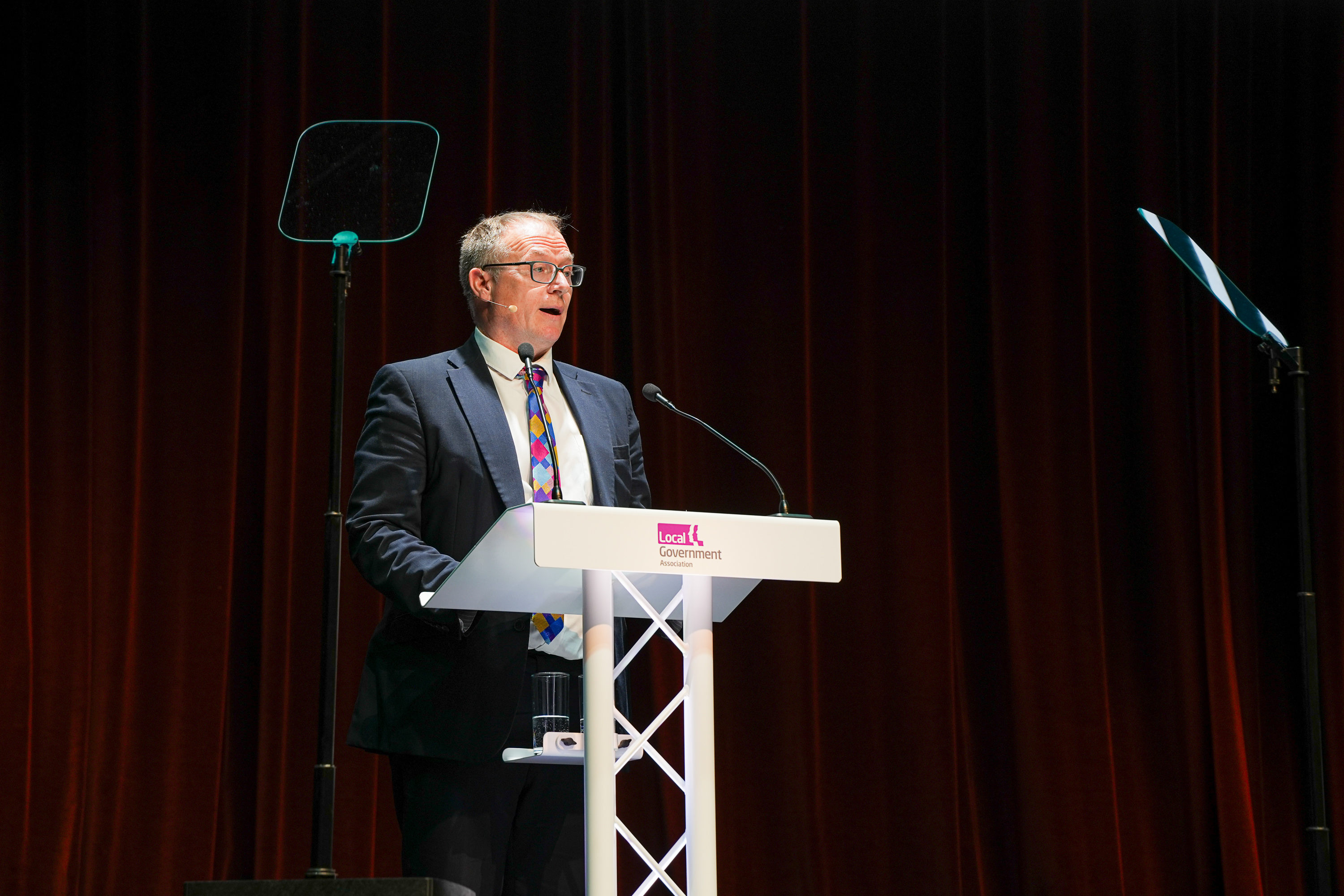 North Yorkshire Council’s deputy leader, Cllr Gareth Dadd, is pictured delivering his opening speech to the Local Government Association’s conference in Harrogate. (Picture credit: LGA/Joe Outterside.)