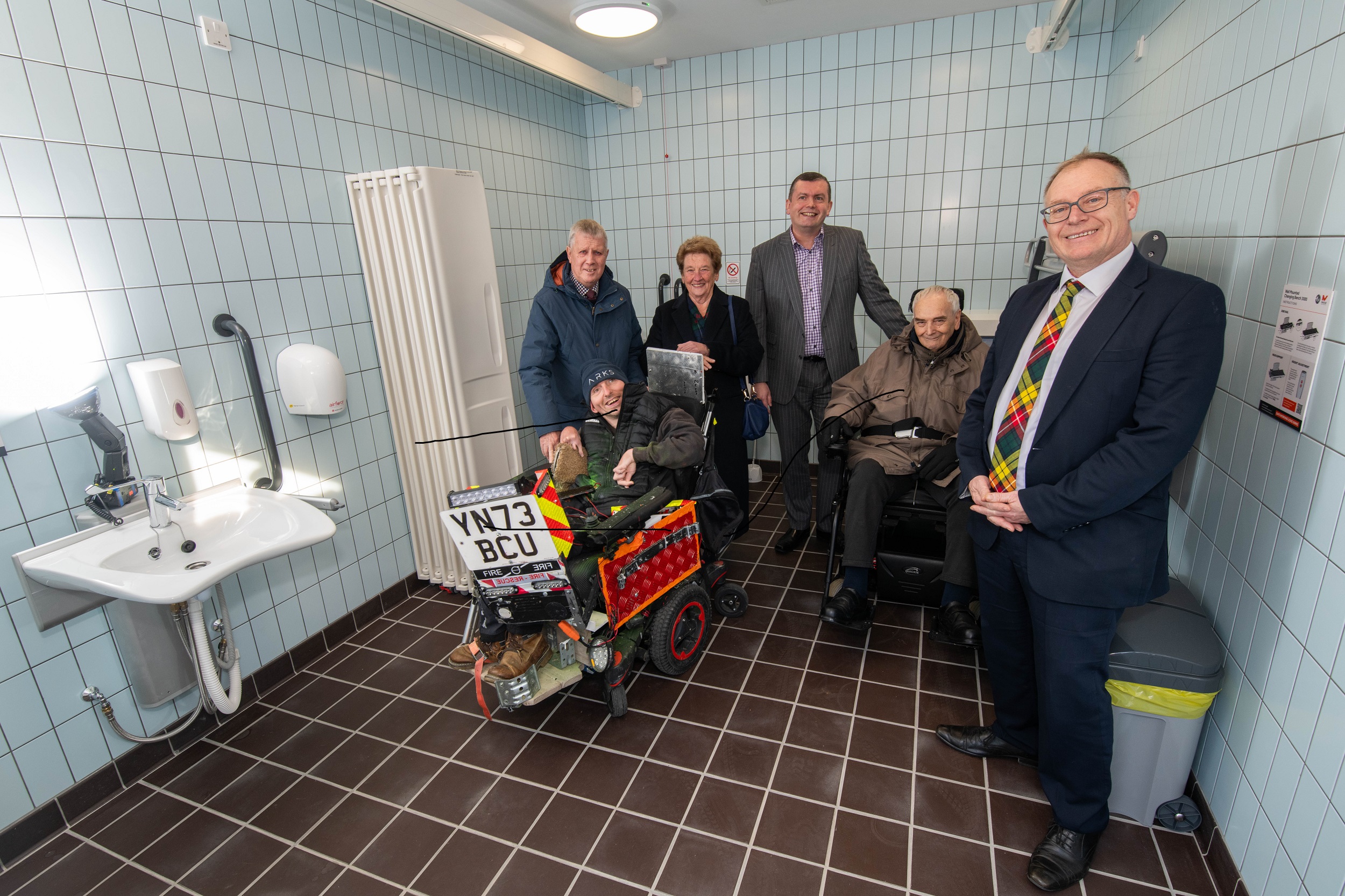 Ripon Disability Forum trustee, Daniel Abel, changing places supporter Mike Chambers MBE, Disability Forum trustee, Lynette Barnes, Cllr Andrew Williams, Disability Forum trustee, Stewart Aitkin, and Cllr Gareth Dadd.