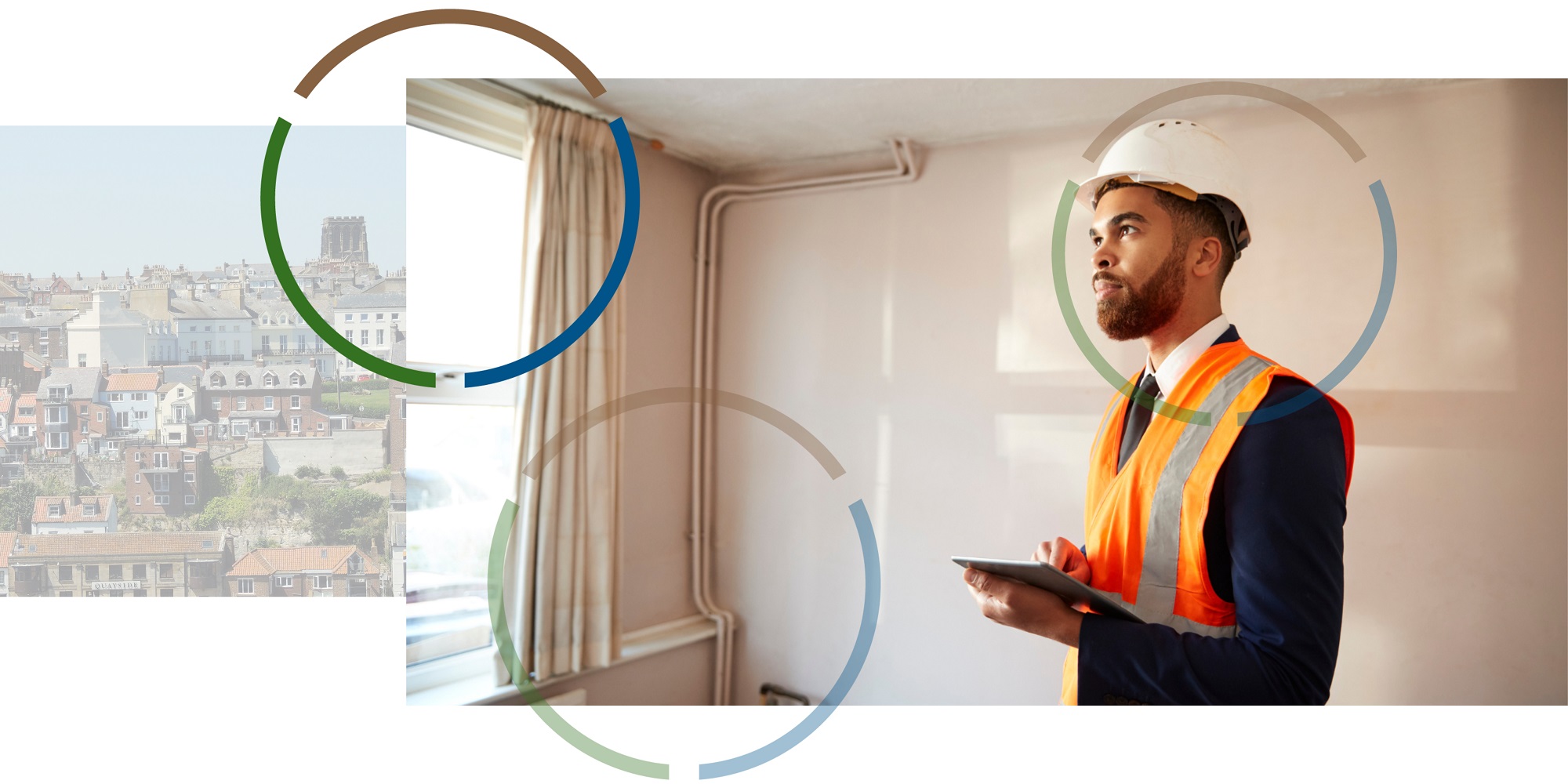 Man with hard hat inside house