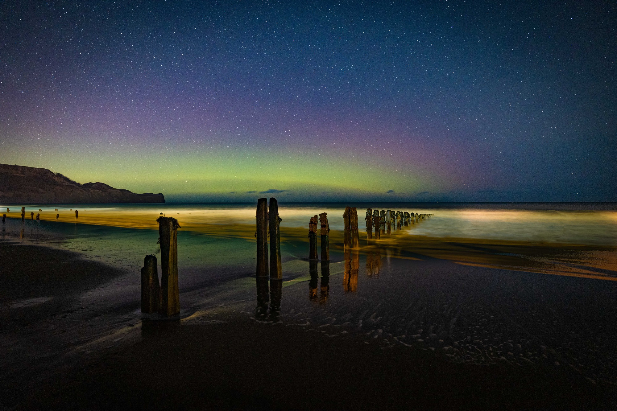 Aurora Borealis, Sandsend, in the North York Moors National Park. Photo credit: Steve Bell.