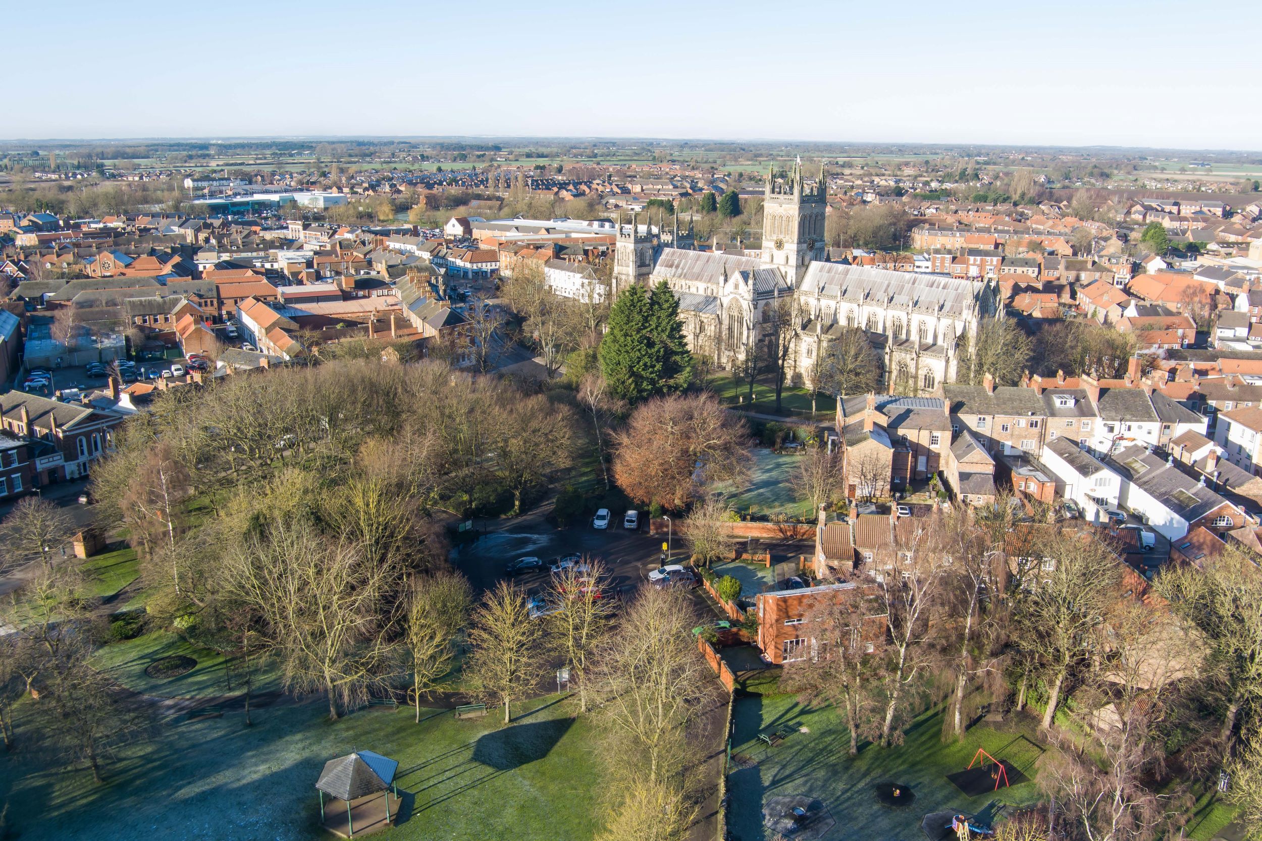  An aerial shot of Selby Park showing Selby Abbey.