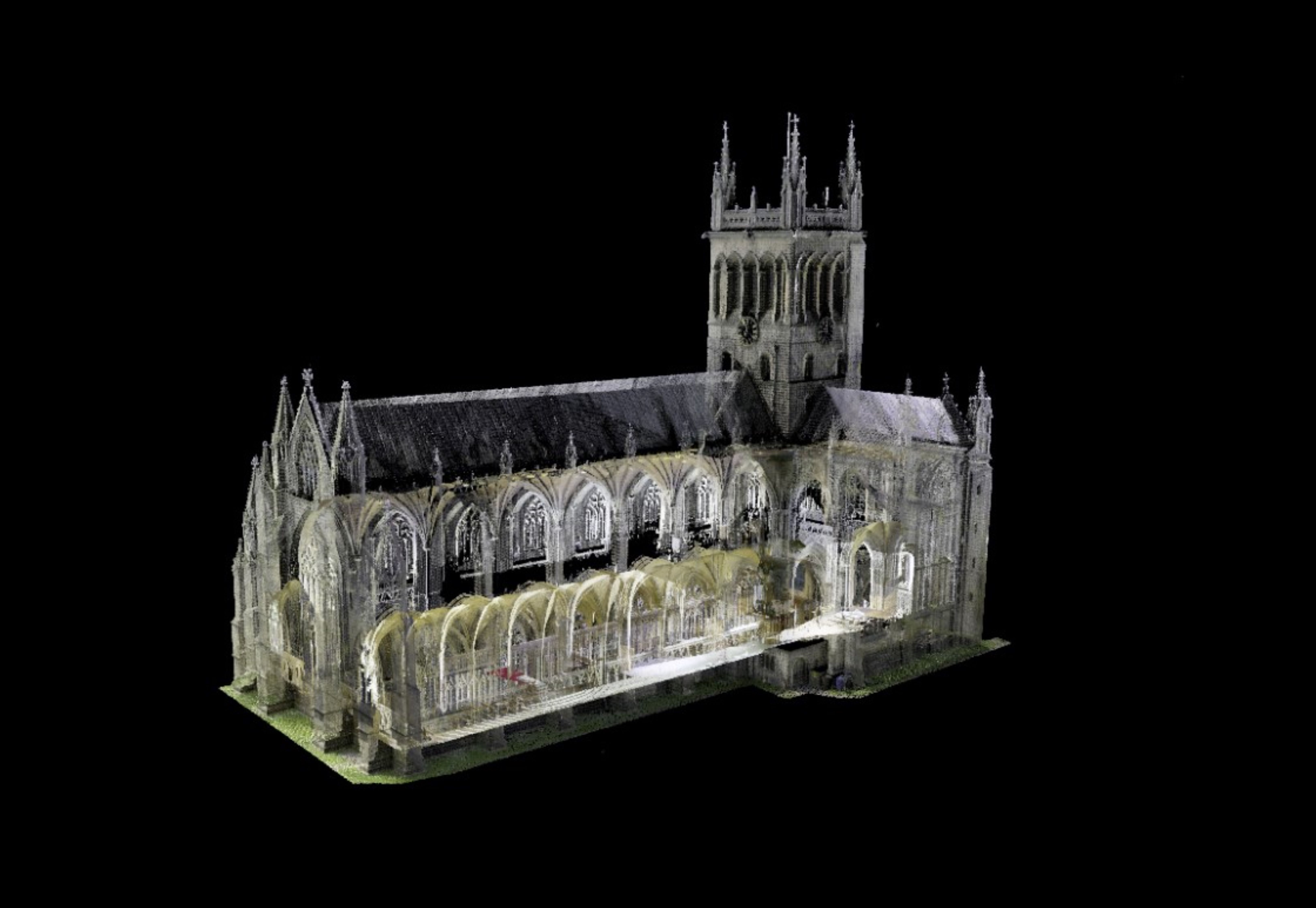  laser scanned image of Selby Abbey. A technology company, Digital Urban, has scanned and digitally modelled Selby Park and its surrounds in 3D to provide visitors to a public consultation with a fully immersive experience.