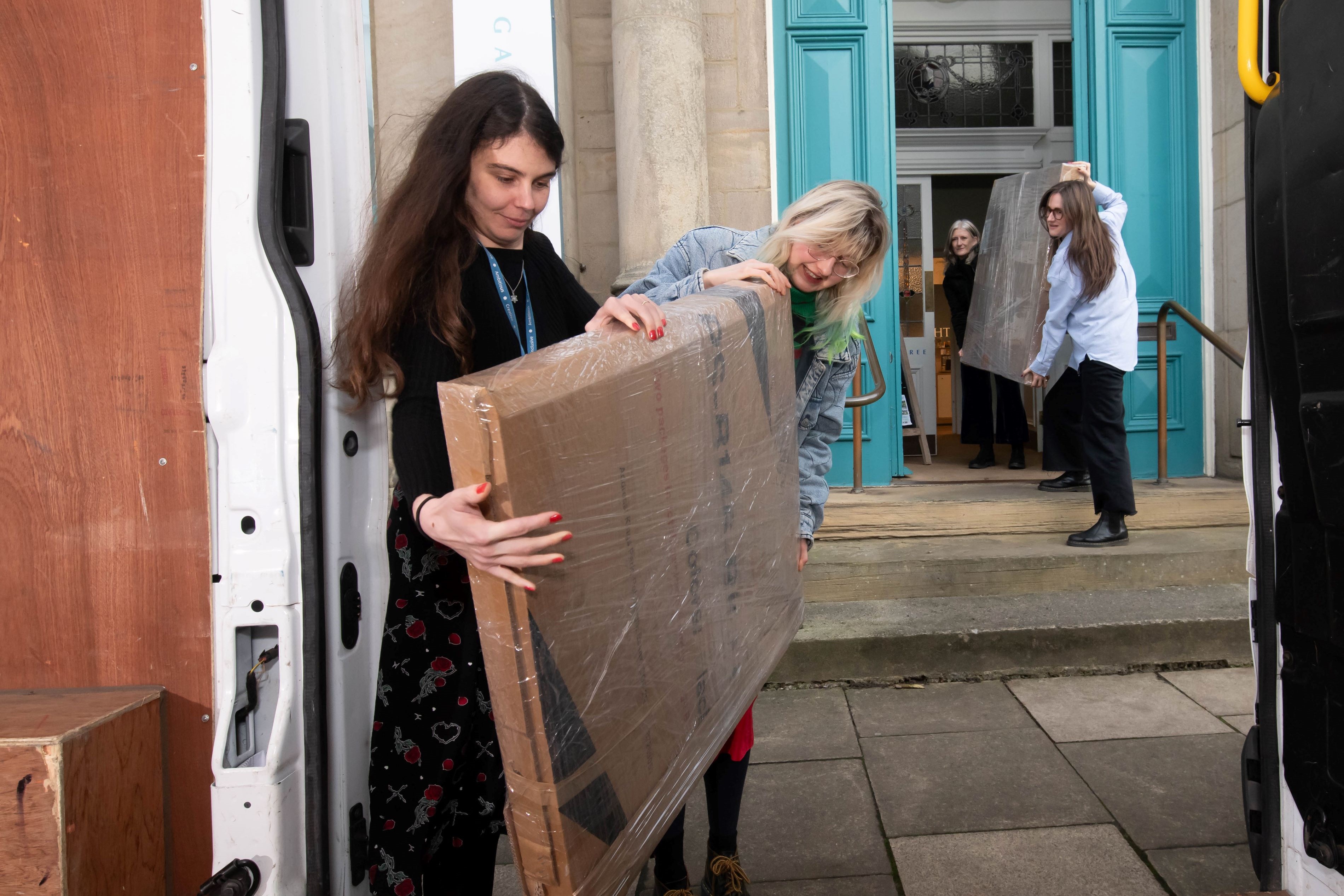 Assistant museum curator, Emily Holmes, left, and lead museum curator Jenny Hill are pictured unloading artwork at the Mercer Art Gallery in Harrogate.