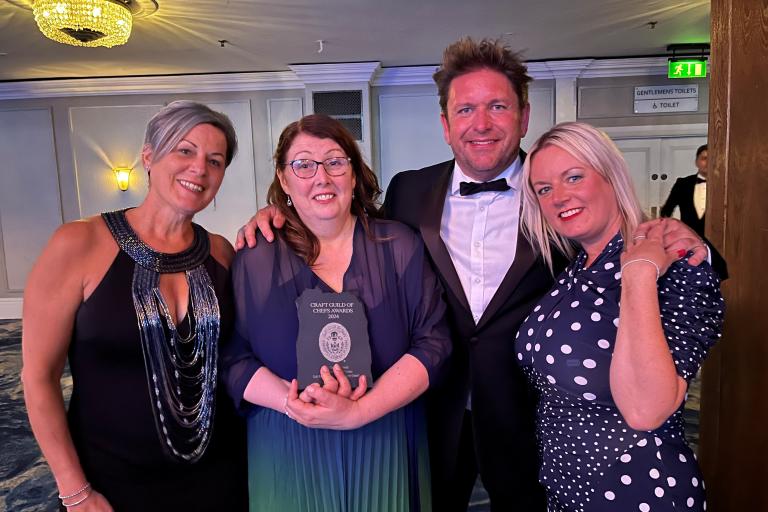North Yorkshire Council’s quality manager Joanne Simpson, Katherine Breckon, chef and television presenter James Martin and the council’s training and development officer, Tracy Usher.