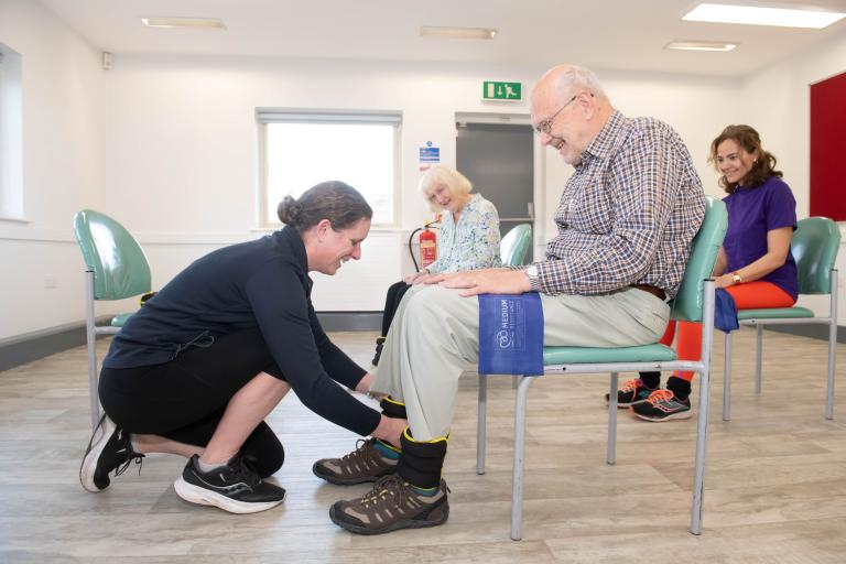 Kath and Peter Braunton first came to the Stockwell hub for a falls prevention class and now attend multiple classes. They are pictured with community development officer, Helen Dennis, and yoga teacher, Nurgul Lazenby. 