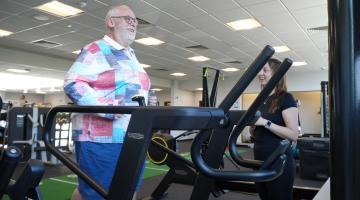 Chris Coupland on a treadmill who joined the Move It Lose It programme in Selby and lost seven stones in weight. Pictured with wellbeing instructor and activity advisor at Selby, Rebecca Pearce. 