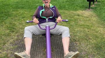 The winner of the first prize was Ann Elgie of Ripon, who is seen enjoying herself on play equipment at her local park.