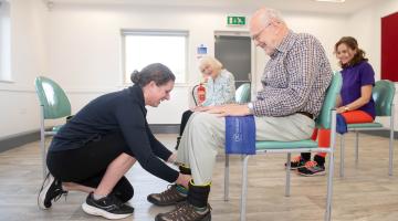 Kath and Peter Braunton first came to the Stockwell hub for a falls prevention class and now attend multiple classes. They are pictured with community development officer, Helen Dennis, and yoga teacher, Nurgul Lazenby. 