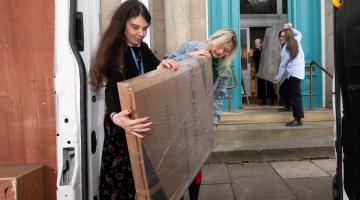 Assistant museum curator, Emily Holmes, left, and lead museum curator Jenny Hill are pictured unloading artwork at the Mercer Art Gallery in Harrogate.