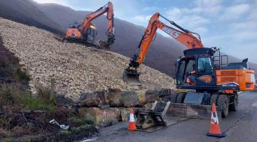 Work being carried out on the A19 at Kex Gill by the Harrogate-based contractor, HACS. The key route has been reopened earlier than scheduled following a landslip in the early hours of New Year’s Day.