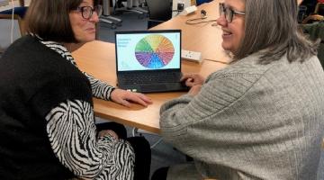 Two ladies looking at the family toolkit